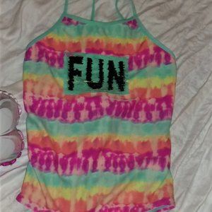 xxl extra large 2x size 18 girls  one piece swim suit blue tie dyed mermaid